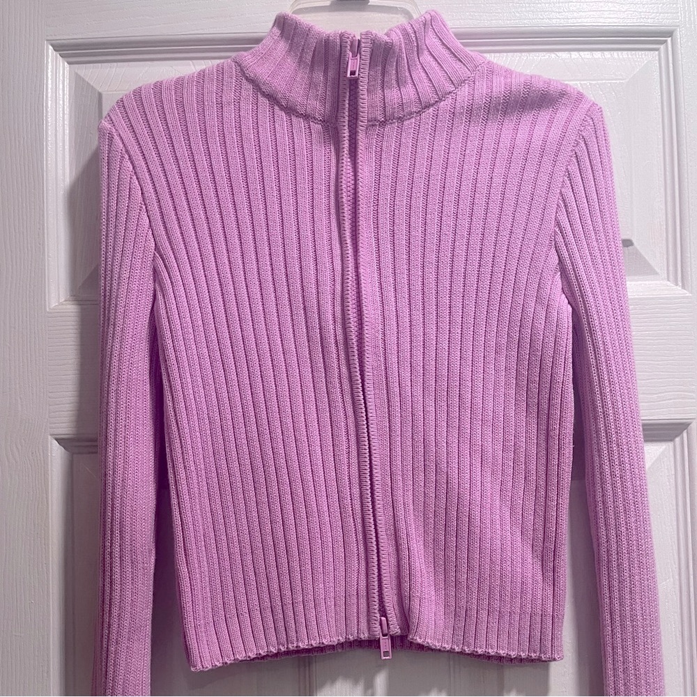 Pink Brandy Melville cropped ribbed zip up jacket
